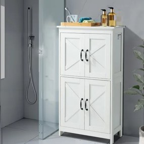 VEVOR Wooden Bathroom Floor Cabinet Storage Organizer Adjustable Shelf White