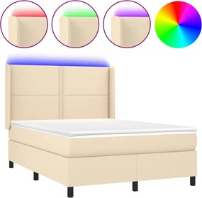 vidaXL Κρεβάτι Boxspring με Στρώμα &amp; LED Κρεμ 140x190 εκ. Υφασμάτινο
