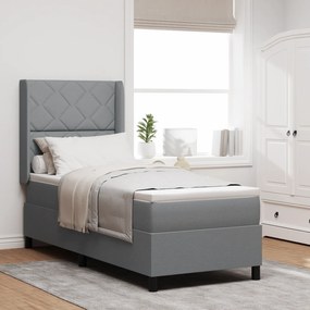 vidaXL Κρεβάτι Box Spring με Στρώμα & LED Φωτισμός Γκρι 90x190 εκ. Υφάσμα