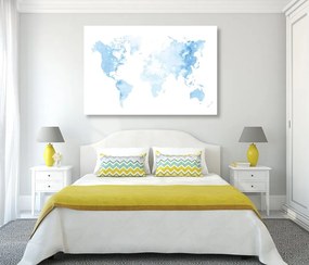 Εικόνα ακουαρέλα παγκόσμιου χάρτη σε γαλάζιο χρώμα - 90x60