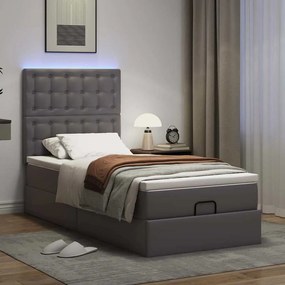 VidaXL Οθωμανικό κρεβάτι με στρώμα & LEDs Grey 90x190cm Faux Leather