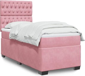 vidaXL Κρεβάτι Boxspring με Στρώμα Ροζ 90x190 εκ. Βελούδινο