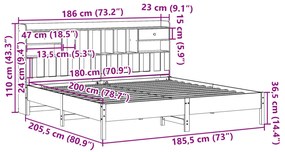 Κρεβάτι Βιβλιοθήκη Χωρίς Στρώμα 180x200 εκ Μασίφ Ξύλο Πεύκου - Λευκό