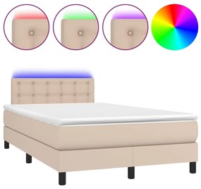 vidaXL Κρεβάτι Boxspring Στρώμα&LED Καπουτσίνο 120x190 εκ. Συνθ. Δέρμα