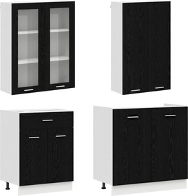 vidaXL Μονάδα κουζίνας LYON 4 pcs Μαύρη Δρυς Επεξεργασμένο Ξύλο