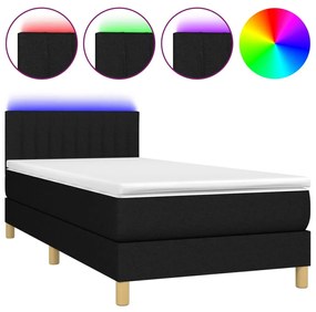 vidaXL Κρεβάτι Boxspring με Στρώμα & LED Μαύρο 90x200 εκ. Υφασμάτινο