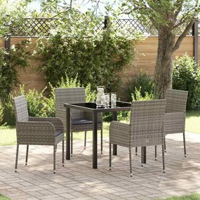 vidaXL Σετ κήπου 5 τεμαχίων  με γκρι πολυ rattan μαξιλάρια