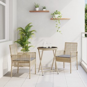 vidaXL Σετ Βεράντας 3 Τεμαχίων με Μαξιλάρια Μπεζ Πολυ Ράταν