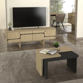 Έπιπλο τηλεόρασης Lava Megapap χρώμα rota oak - ανθρακί 150x35x51,3εκ. - GP042-0296,1