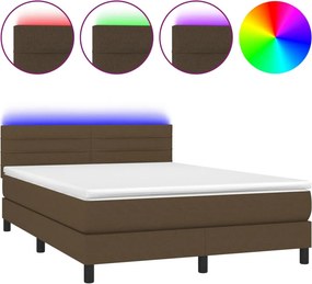 vidaXL Κρεβάτι Boxspring με Στρώμα &amp; LED Σκ.Καφέ 140x190 εκ Υφασμάτινο