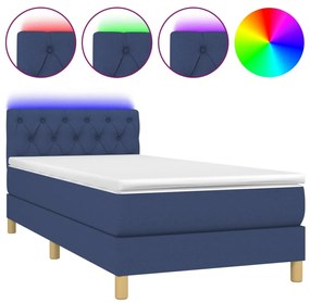 ΚΡΕΒΑΤΙ BOXSPRING ΜΕ ΣΤΡΩΜΑ &amp; LED ΜΠΛΕ 80X200 ΕΚ. ΥΦΑΣΜΑΤΙΝΟ 3133915