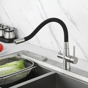 BRUNO μπαταρία πάγκου κουζίνας BRN-0239, τρίοδη, αναμεικτική, μαύρη/ασημί