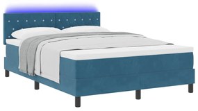 vidaXL Κρεβάτι με Στρώμα & LED Σκούρο Μπλε 140x200 εκ Βελούδο