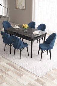 Extendable Dining Table &amp; Chairs Set (7 Pieces) Roz - Black Marble, Navy Blue Black Marble
Navy Blue