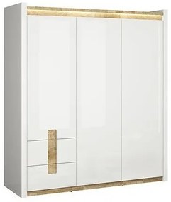 Ντουλάπα Boston BH118, Westminster δρυς, Γυαλιστερό λευκό, 201.5x180x60cm, Πόρτες ντουλάπας: Με μεντεσέδες