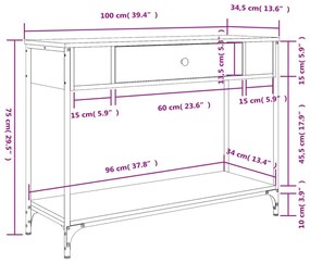 Τραπέζι Κονσόλα Καφέ Δρυς 100x34,5x75 εκ. Επεξεργασμένο Ξύλο - Καφέ