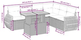 vidaXL Καναπές Σετ 7 Τεμαχίων Μαύρο Συνθετικό Ρατάν με Μαξιλάρια