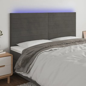 Κεφαλάρι Κρεβατιού LED Σκούρο Γκρι 200x5x118/128 εκ. Βελούδινο 3122631