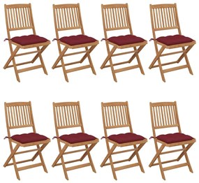 3075045 vidaXL Καρέκλες Κήπου Πτυσσόμενες 8 τεμ Μασίφ Ξύλο Ακακίας &amp; Μαξιλάρια Κόκκινο, 1 Τεμάχιο