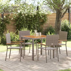vidaXL Σέτ φαγητού για κήπο 5 pcs Γκρι 90 x 90 x 75 cm συνθετικό ρατάν