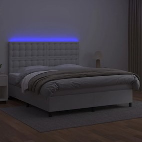 vidaXL Κρεβάτι Boxspring με Στρώμα & LED Λευκό 180x200 εκ. Συνθ. Δέρμα