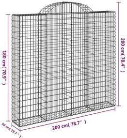 Συρματοκιβώτια Τοξωτά 14 τεμ. 200x50x180/200 εκ. Γαλβαν. Ατσάλι - Ασήμι