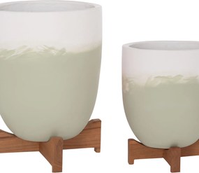 ΓΛΑΣΤΡΕΣ ΣΕΤ 2ΤΜΧ SEON HM4686.09 TERRACOTTA ΣΕ ΛΕΥΚΟ &amp; ΠΡΑΣΙΝΟ--TEAK ΒΑΣΗ