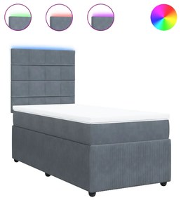 vidaXL Κρεβάτι Boxspring με Στρώμα Σκούρο Γκρι 90x200 εκ. Βελούδινο