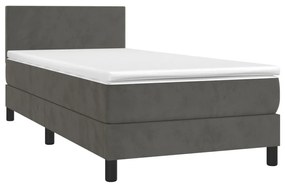 Κρεβάτι Boxspring με Στρώμα &amp; LED Σκ. Γκρι 90x200 εκ. Βελούδινο - Γκρι