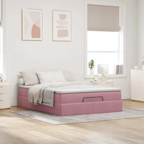 vidaXL Οθωμανικό κρεβάτι με στρώμα ροζ 140x200cm Βελούδο