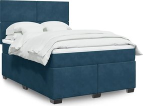 vidaXL Κρεβάτι Boxspring με Στρώμα Μπλε 160x200 εκ. Βελούδινο