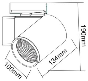 SAND WHITE LED TRACK LUMINAIRE 40W 4000K 1-PHASE 38° 4600LM 230V AC Ra80 5YRS