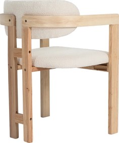 Πολυθρόνα Winsor pakoworld μπεζ μπουκλέ ύφασμα-rubberwood σε φυσική απόχρωση 58.5x51x76εκ