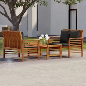 vidaXL Σαλόνι Κήπου Σετ 3 Τεμαχίων με Μαξιλάρια από Μασίφ Ξύλο Ακακίας