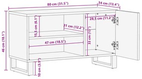 Έπιπλο Τηλεόρασης 80x34x46 εκ. από Μασίφ Ξύλο Μάνγκο - Καφέ