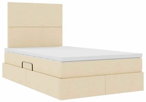 vidaXL LED Κρεβάτι αποθήκευσης με στρώμα Κρέμ 120 x 200 cm Ύφασμα