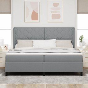 vidaXL Κρεβάτι Box Spring με Στρώμα - Ανοιχτό γκρι, 200x200 εκ. Ύφασμα