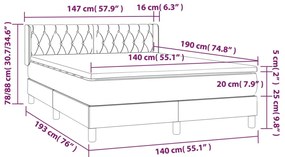 Κρεβάτι Boxspring με Στρώμα Σκούρο Γκρι 140x190 εκ. Βελούδινο - Γκρι