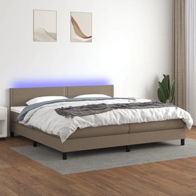 Κρεβάτι Boxspring με Στρώμα & LED Taupe 200x200 εκ. Υφασμάτινο