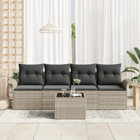 vidaXL Σετ Καναπέ Κήπου  5 κομματιών με Μαξιλάρια Ανοιχτό Γκρι Πολυ Ρατάν