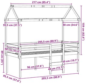 Κρεβάτι Υπερυψωμένο με Οροφή Καφέ 90x200 εκ. Μασίφ Ξύλο Πεύκου - Καφέ