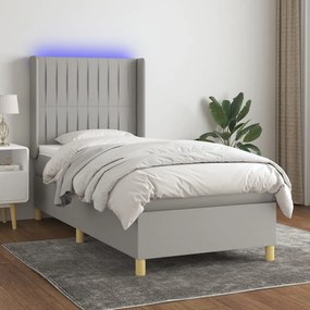 Κρεβάτι Boxspring με Στρώμα &amp; LED Αν.Γκρι 90x190 εκ. Υφασμάτινο