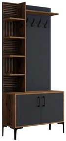 Έπιπλο Εισόδου Viyana 845HCT4219 90x35x200cm Walnut-Anthracite Μοριοσανίδα, Μέταλλο