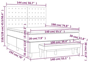 Κρεβάτι Boxspring με Στρώμα Σκούρο Γκρι 140x190 εκ. Βελούδινο - Γκρι