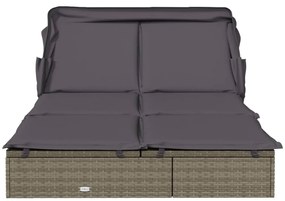 vidaXL Ξαπλώστρα 2 Ατόμων Πτυσ. Οροφή Γκρι 213x118x97 εκ. Συνθ. Ρατάν