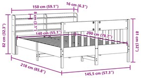 Σκελετός Κρεβατιού Χωρίς Στρώμα Καφέ 140x200 Μασίφ Ξύλο Πεύκου - Καφέ