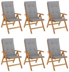 vidaXL Καρέκλες Κήπου Ανακλινόμενες 6 τεμ. Μασίφ Ξύλο Teak &amp; Μαξιλάρια
