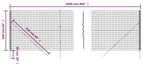 vidaXL Συρματόπλεγμα Περίφραξης Ανθρακί 1,6x25 μ. Γαλβανισμένο Ατσάλι