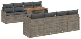 vidaXL Σετ Καναπέ Κήπου 9 Τεμαχίων με Μαξιλάρια Γκρι Πολυ Ρατάν