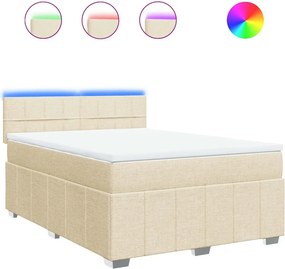 vidaXL Κρεβάτι Boxspring με Στρώμα Κρεμ 140x190 εκ. Υφασμάτινο